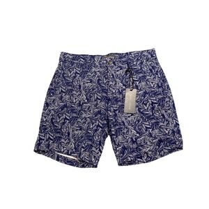 Slate & Stone Shorts Mens Size 32 Navy 7" Floral Leaf Print‎ Cotton Twill  NWT